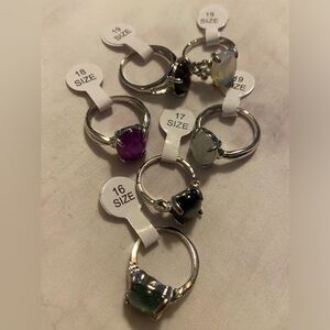 Bundle of 6: Women’s Costume Silver Rings with Faux Stones 11-19 NWT